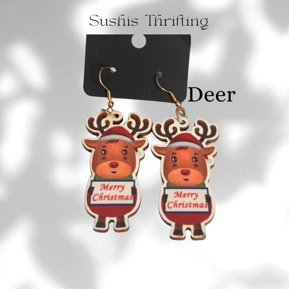 3 Wooden Christmas Teardrop Earrings - Picture 5 of 6